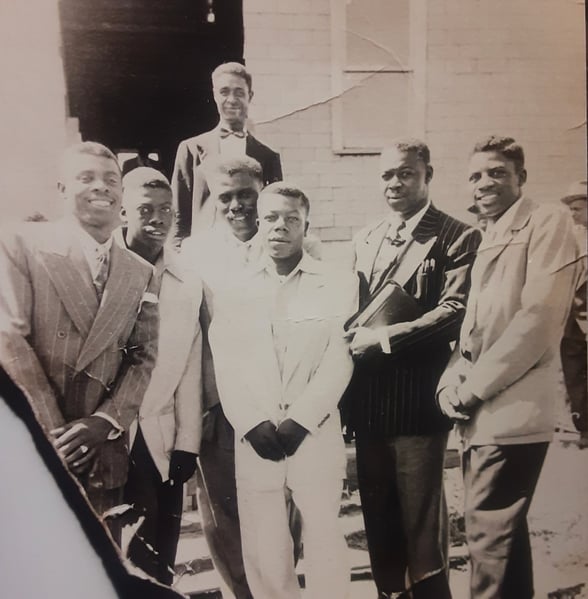 #1James jr #3George  #4Louis  #5David Washington. Standing in front of Antioch missionary Baptist Church Pastor- Rev. James Washington Sr,